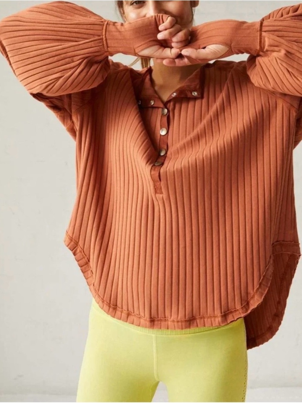 FP Movement by Free People Ribbed Snap Henley Tunic in Rust - Picture 2 of 12